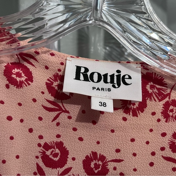 Rouje Rosalie Pink and Red Floral Puff Sleeve Wrap Midi Dress - Picture 3 of 4